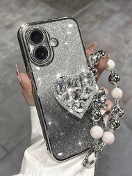 เคสโทรศัพท์มือถือแฟชั่นหรูหราประดับเพชรพลอยรูปหัวใจ โครงสร้างสามมิติ พร้อมแบตเตอรี่และสายรัดข้อมือ ใ