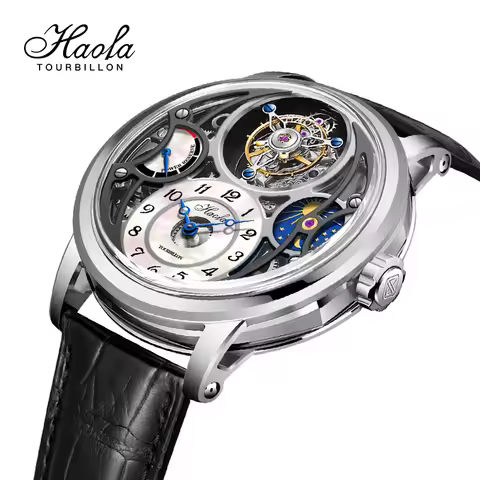 Haofa Manual Tourbillon Watch for Men Moonphase Energy Display Dial Skeleton Movement Sapphire Mecha