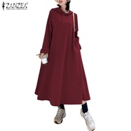ZANZEA Women Hooded Long Sleeve Side Pockets Hoodie Maxi Dress
