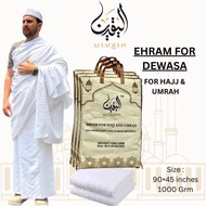 Kain Ihram Al Yaqeen Dewasa Sejuk dan Berkualiti Lelaki (Umrah & Haji) - Saiz 45x90 Inci - 1000grm (