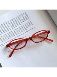 復古紅色半透明小框眼鏡，Y2K 椭圆眼鏡框架（女性用）