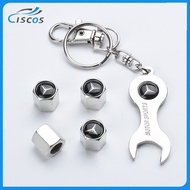 Ciscos Car Tire Valve Cap With One Wrench Keychain Alloy Car Tire Core Cover Dustproof Tire Valve Cap Auto Accessories For Mercedes Benz W124 W202 W203 W204 W212 E GLA200 W207 CLS GLB35 AMG Vito E200 CLA GLC GLB200 GLA A35
