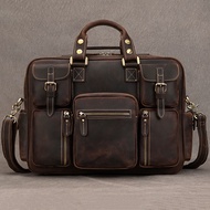 กระเป๋าเดินทางหนังม้าบ้าย้อนยุคสำหรับผู้ชายกระเป๋าเอกสารหนังวัวหนังแท้แบบพกพากระเป๋าแนวทแยง briefcase