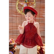 Mid-Autumn Festival clothes for babies, set of flared red bibs and shorts for babies from 12-28kg Ju