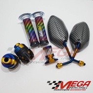 Paket 4 Variasi Thailand - Kaca Spion el Beat Karbon Twotone + Grip Pelangi + pel Kaca Twotone + Jal