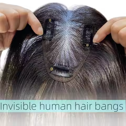 7x10cm Breathable Lace Human Hair Toppers 10 Inch Invisible Clip In Bangs for Women Natural Hairpiec