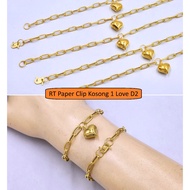 Rantai Tangan Pin Hollow Love Gemok Love & Key EMAS 916 ORIGINAL EMAS 916 MURAH EMAS 916 BAJET GELAN