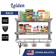 Leiden 2 Tier Kitchen Rack Stainless Steel Storage Shelf Rack Wall Hang Drill Free Organizer DFMSR50