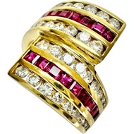 Size 11, Ruby 1.11ct, Diamond 1.28ct, K18 Gold Ring, 10.9g, Women's [Pre-owned]