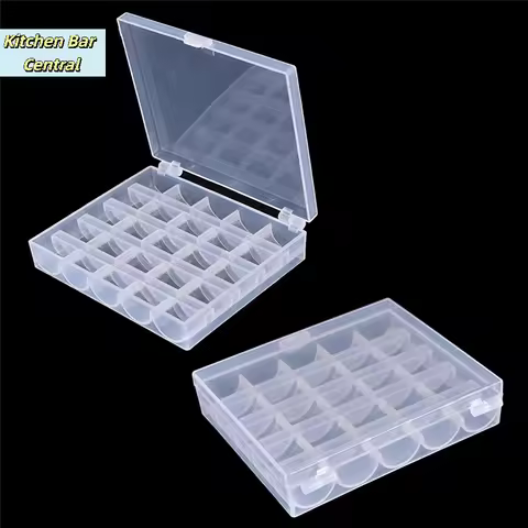 【25 Spools Empty Bobbins Sewing Machine Bobbin Case Organizer Storage Plastic Box】