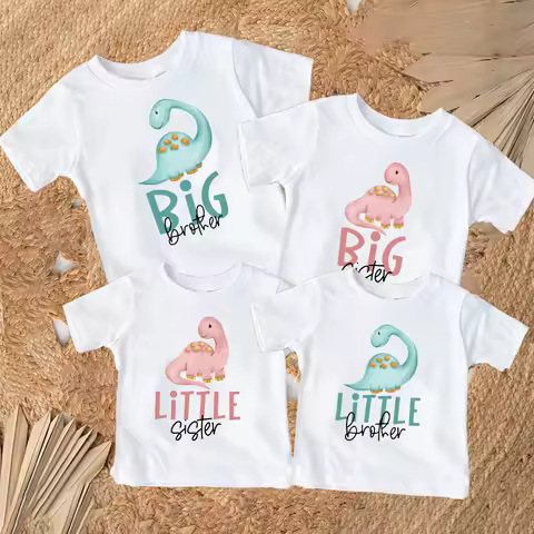 Big Brother/Sister Little Brother/Sister Dinosaur Printed Family Matching Shirt Boys Girls Sibling T