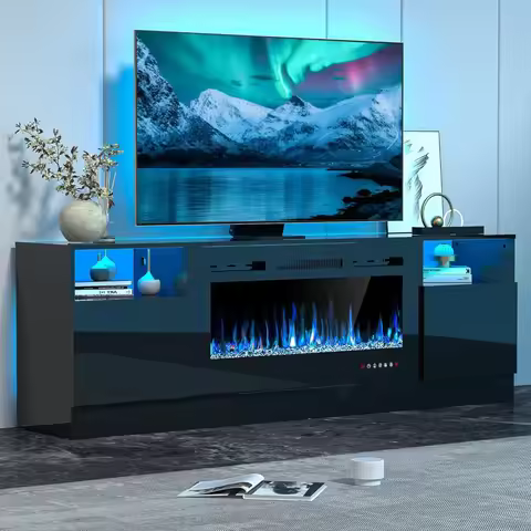 80 Inch TV Fireplace Stand with 36' LED Light Entertainment Center TV Stand with Storage for TVs up 