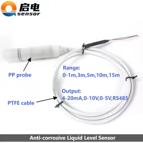 Anti-corrosive Liquid Level Sensor Transmitter PTFE 0-5m 3m to 4-20mA 0-10V 0-5V RS485 Submersible W