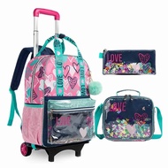 Travel Backpack With Wheels Lightweight Waterproof Trolley School Bag With Pencil Case Adjustable Handle Kids Travel Suitcase