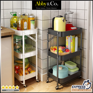 Abby &amp; Co Multifunction 3 Tier Trolley Storage Rack Foldable Trolley  Lockable Wheels Shelves Kitchen Rack