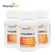 Vitamin C x 3 ขวด Ascorbic Acid 60 mg. per Capsule Pharmatech วิตามินซี ฟาร์มาเทค สารสำคัญ แอสคอร์บิ