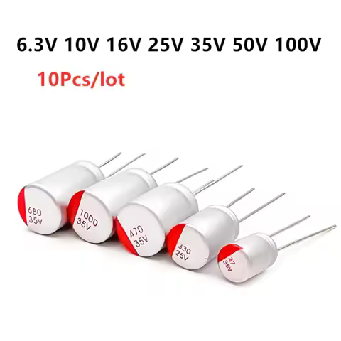 10Pcs DIP Solid Electrolytic Capacitor 6.3V 10V 16V 25V 35V 50V 63V 100V 100UF 150UF 220UF 330UF 470