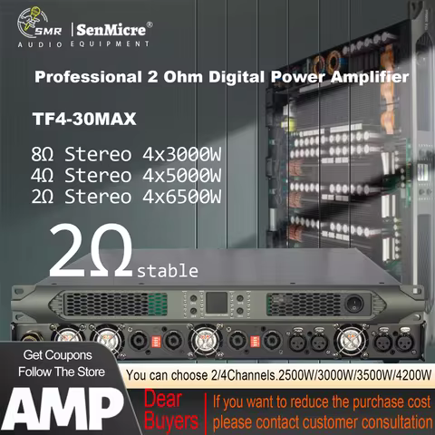 SenMicre TF4-Max Professional 2ohm Stable Working Digital Power Amplifier 4x6500W 2OHM for Subwoofer