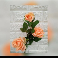 Bunga Mawar Artificial Premium Latex Import 3 Cabang - Peach