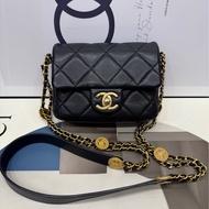 Chanel 牛皮荔枝纹 金币链条方胖子