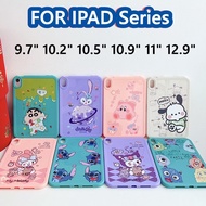 For iPad Mini 4 5 6 Air 2 3 Pro 9.7" 10.2" 10.5" 10.9" 11" 12.9 5th 6th 7th 8th 9th 10th Gen 2022/21/20/18 Transparent Soft Silicone Case Kids Cute Cartoon Melody Stitch Back Cover