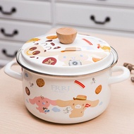 QM👍Thickened16-24cmThree-Piece Enamel Enamel Double Ears with Lid Pot Enamel Stew Pot Soup Pot Instant Noodle Pot Small