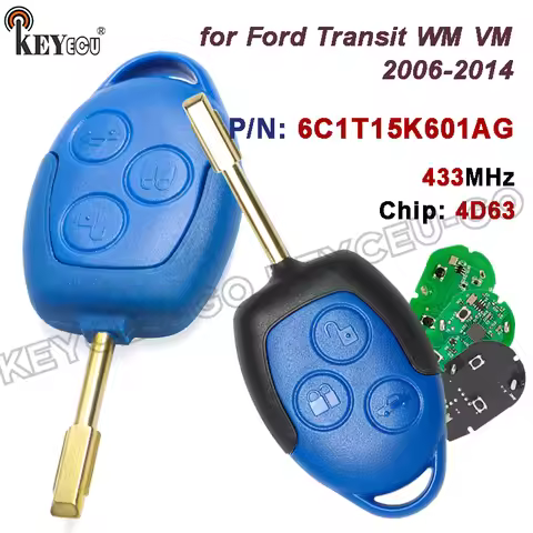 KEYECU 433MHz 4D63 Chip for Ford Transit WM VM 2006-2014 Blue/Black FO12 Blade P/N: 6C1T15K601AG 3 B
