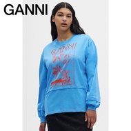 [End of Season Discount] Ganni Women's logo Printed Round Neck Casual Long-Sleeved Top T-Shirt T3188