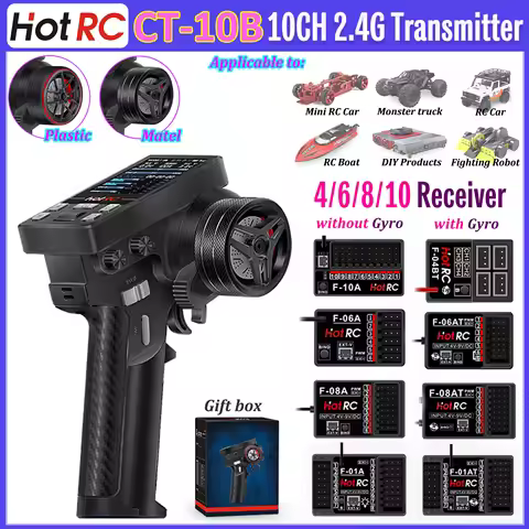 HotRC CT-10B 10CH Transmitter Color Screen Metal/Plastic Handwheel Remote Control 4/6/8/10CH Gyro Re