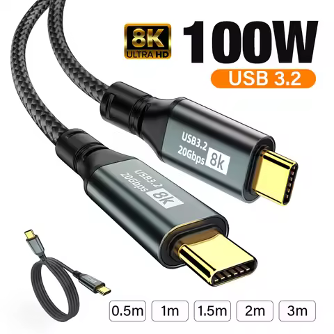 PD100W USB 3.2 20Gbps ThunderBolt 3 Type C to Type C Cable 8K@60Hz USB-C Data Cord For iPhone 16 15