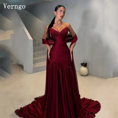 Verngo Merlot Deep Wine Red Evening Dress Draped Sweetheart Pleated Bodice Sculpts Party Dress Chiff