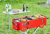 帶轆露營摺疊BBQ爐連枱子套裝(紅巴士爐)-載便攜式燒烤爐家用野外庭院木炭燒烤架戶外野餐(T4945)