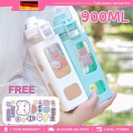900ml Tumbler with Straw Cup with Straw Water Bottles Korean Square Bear Water Bottle for Girls