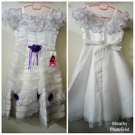 (21) Girls Kids Party Dinner White Purple Flower Dress / Skirt Gaun Kanak-Kanak Perempuan Putih Ungu