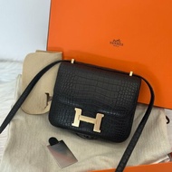 HERMES Mini constance 19 - 鱷魚皮黑金 B