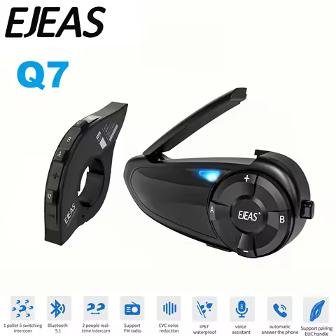 EJEAS Q7 Motorcycle Helmet Bluetooth Headset Intercom Upto 7 Riders Waterproof Wireless Interphone F