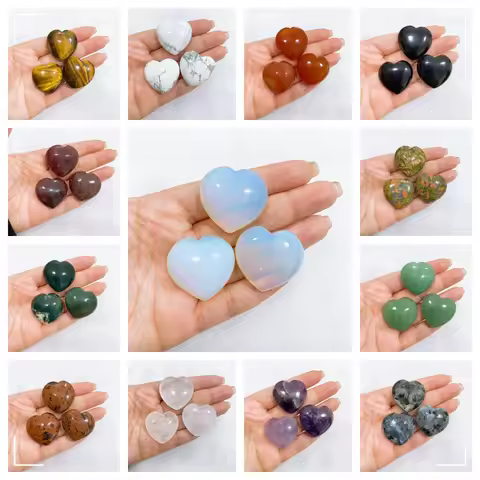 30mm Natural Opalite Tiger Eye Stone Crystal Love Heart Chakra Reiki Healing Home Decor Mineral Spec