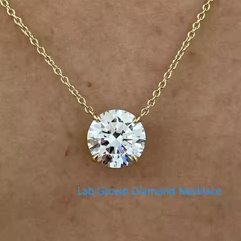 AEAW Round IGI CVD HPHT Lab Grown Diamond Pendant Necklace 2CT DEF VS-VVS 14K Yellow Gold High Quali