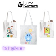 Tote bag Monster Pattern Canvas Zipper/ Multipurpose/ Launch bag/ Lunch box Souvenir/ Wedding/