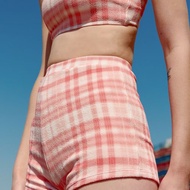 lookbookbeachclub miami shorts pink gingham ชุดว่ายน้ำหญิง กางเกงขาสั้น ลายสก๊อต สีชมพู (เฉพาะกางเกง