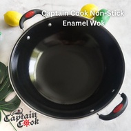 CAPTAIN COOK [30cm,34cm,37cm,40cm] Double Handed Non-Stick Enamel Wok Flat bottom for Induction Cook