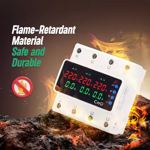 CG 6-Modules Display 3 Phase 63A Over Under Voltage Current Protector AC 220V Adjustable DIN Rail Pr