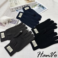 [HanVo] Men's Thick Wool Label Thickened Warm Gloves Fleece Touch Screen Keep Motorcycles Must-Have 