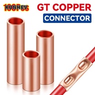 KUNHEV 100Pcs GT Copper Terminal Connecting Tube, Hole Passing Brass Wire Terminal Crimp, GT-1/1.5/2