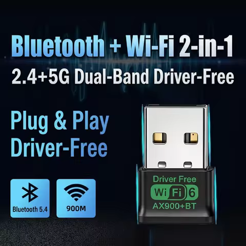 AX900M USB WiFi 6 Bluetooth 5.4 Adapter 2-in-1 Driver-Free Dual Band 2.4G 5G Wireless Network Receiv