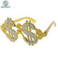 [Aternee] Glitter Money Sunglasses Gold US Dollar Eyeglasses For Christmas Events, Cosplay Party