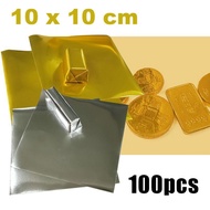100pcs Gold Foil Paper Silver Metallic Paper Silver Foil Paper Decorative Brown Paper Candy Aluminum