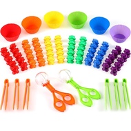 Skylety 74 Pieces Counting Sorting Bears Sensory Bin Tools Set Handy Scoopers untuk Kemahiran Motor 