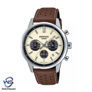 Casio Edifice EFR575L-7A EFR-575L-7A Quartz Chronograph Stainless Brown Leather Beige Dial Mens Watc