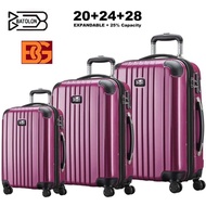 [Batolon]20"+24"+28"Inch 3IN1 Set of Travel Luggage Bag Expandable +25% Capacity Pure ABS Hard Case 